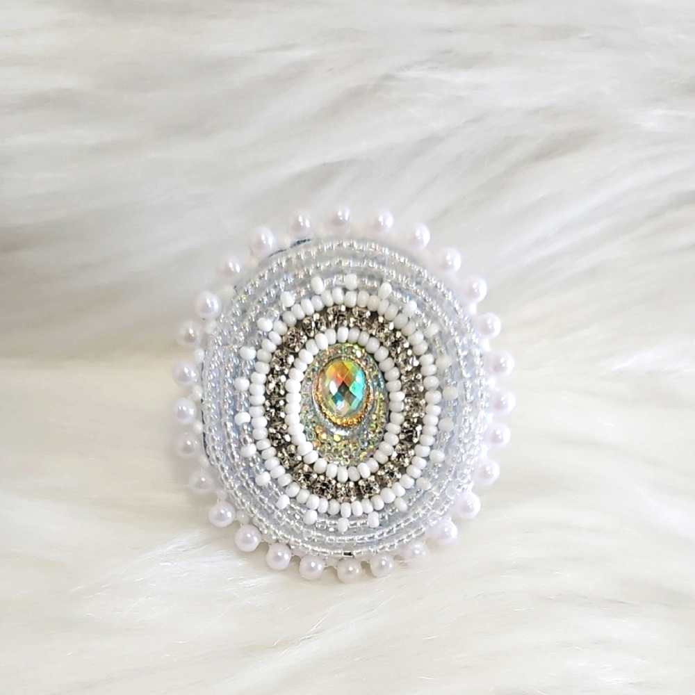 Elegant White Beaded Statement Phone Grip